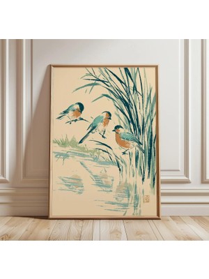Ninastore Japon Kuş Baskısı | Vintage Ahşap Baskı Duvar Sanatı | Doğa Temalı Dekorasyon