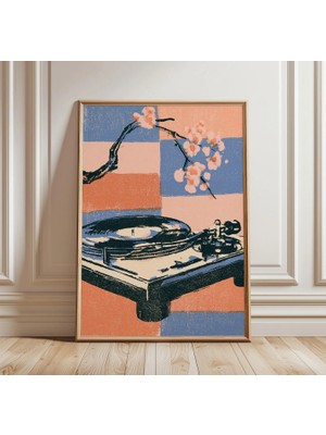 Ninastore Pikap Duvar Sanatı | Vinil Plak Posteri | Japon Çiçeği Baskısı | Retro Müzik Dekorasyonu