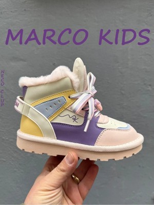 Marco Kids Kürklü Çocuk Kısa Bot, 3D Figür, Kaydırmaz Taban, Ithal Ürün