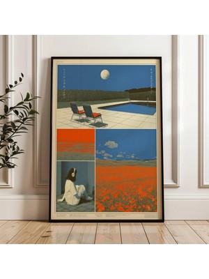 Ninastore Retro Japon Y2K Posteri, Indie Oda Dekorasyonu, Estetik 90'lar Vaporwave Baskı, Vintage Japon Duvar Sanatı, Turuncu Mavi Poster, Dijital Indirme