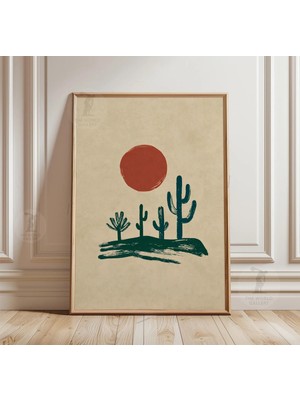 Ninastore Çöl Kaktüsü Baskısı | Minimalist Japon Manzarası Duvar Sanatı Boho Batı Tarzı Dekorasyon