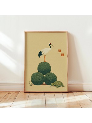 Ninastore Japon Turnası Posteri | Minimalist Vahşi Yaşam Baskısı | Kağıt Duvar Sanatı