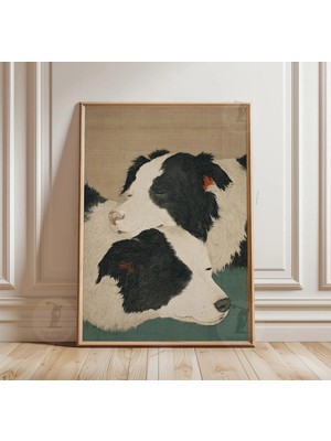 Ninastore Border Collie Posteri | Japon Ahşap Baskı Köpek Illüstrasyonu Hayvan Duvar Sanatı