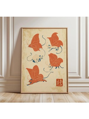 Ninastore Kedi Kelebek Baskısı | Vintage Japon Sanatı | Sevimli Hayvan Duvar Dekoru | Sürreal Illüstrasyon
