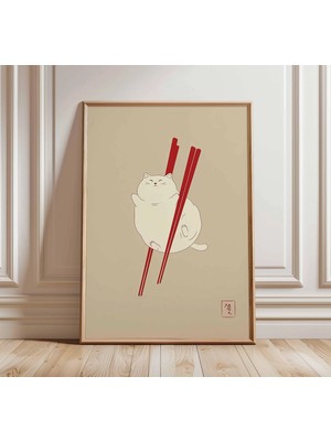Ninastore Japon Kedisi Sanat Baskısı – Minimalist Zen Duvar Dekoru