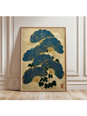 Ninastore Japon Yelpaze Desenli Poster | Vintage Asya Dalga Motifi Illüstrasyonu | Geleneksel Dekoratif Duvar Sanatı Baskısı