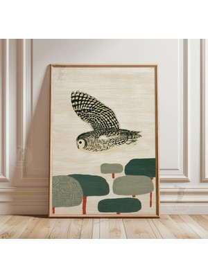 Ninastore Süzülen Baykuş Posteri | Orta Çağ Modern Japon Orman Sanatı Baskısı