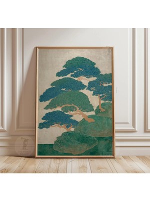 Ninastore Japon Çam Ağacı Posteri | Zen Bahçesi Manzara Baskısı | Japandi Duvar Sanatı Dekorasyonu