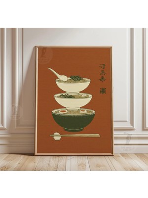 Ninastore Japon Ramen Posteri | Minimalist Yemek Illüstrasyonu Vintage Kırmızı Mutfak Duvar Sanatı