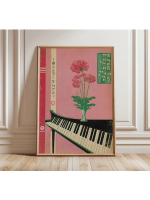 Ninastore Art Deco Piyano Baskısı, Vintage Japon Çiçek Illüstrasyonu