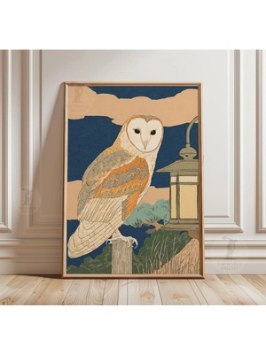 Ninastore Gece Baykuşu Fener Posteri Japon Ahşap Baskı Kağıt Duvar Sanatı