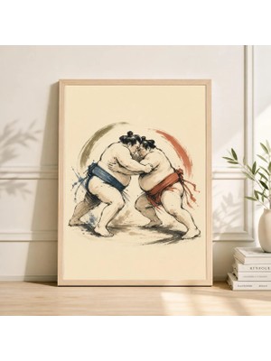 Ninastore Sumo Posteri Minimalist Japon Illüstrasyonu Vintage Spor Çizgi Sanatı Baskısı