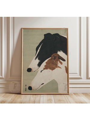 Ninastore Tazı Köpeği Posteri | Siyah Beyaz Tazı Portresi | Japon Tarzı Hayvan Duvar Sanatı