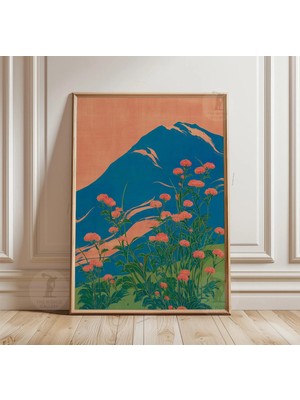Ninastore Mavi ve Mercan Dağ Posteri | Japon Manzara Duvar Sanatı Baskısı