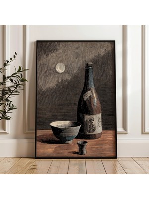 Ninastore Sake Şişesi ve Bardakları Vintage Japon Dijital Poster Indirme