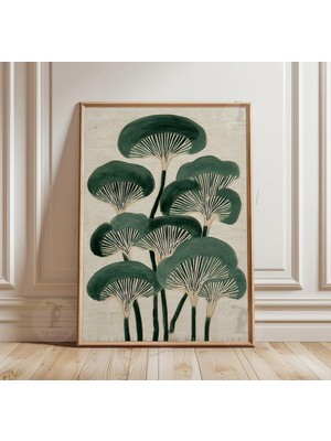 Ninastore Japon Mantarı Botanik Posteri | Vintage Mantar Illüstrasyon Baskısı | Minimalist Doğa Duvar Sanatı