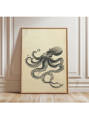 Ninastore Ahtapot Mürekkep Baskı | Japon Denizcilik Illüstrasyonu Kıyı Dekorasyonu Sanat Eseri