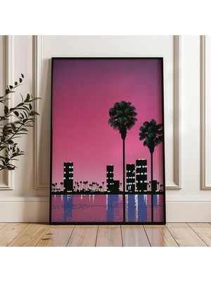 Ninastore Palmiye Ağaçlarıyla Şehir Manzarası Japon Şehir Popu Dijital Poster Indir