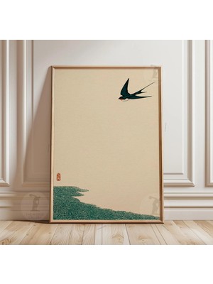 Ninastore Japon Kuşu Posteri | Minimalist Doğa Duvar Sanatı | Nötr Botanik Baskı