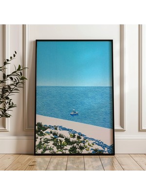 Ninastore Hiroshi Nagai Imzalı, Tekneli Okyanus Manzaralı Japon Şehir Popu Dijital Posteri (Indirilebilir)