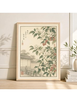 Ninastore Japon Kiraz Çiçeği Baskısı, Vintage Ukiyo-E Botanik Asya Sanatı