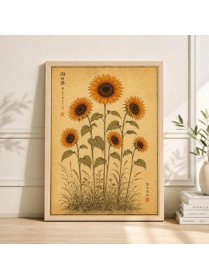 Ninastore Ayçiçeği Tarlası Posteri, Botanik Bahçe Sanatı, Vintage Japon Tarzı Duvar Dekoru