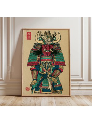 Ninastore Samuray Savaşçısı Posteri Japon Halk Sanatı Vintage Kağıt Duvar Dekoru