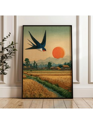 Ninastore Japon Kırsalında Kırlangıç ​​manzarası Vintage Tarzı Dijital Poster Indir