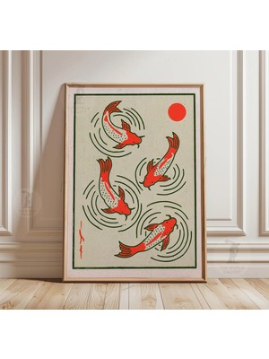 Ninastore Koi Balığı Posteri Japon Duvar Sanatı Minimalist Balık Baskısı
