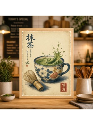 Ninastore Japon Matcha Çayı Baskılı Vintage Çiçekli Çay Fincanı Zen Mutfak Dekorasyonu