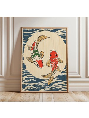 Ninastore Koi Balığı Posteri Japon Göleti Duvar Sanatı Asya Su Baskısı
