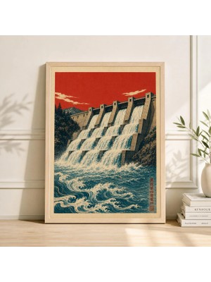 Ninastore Baraj Manzarası Posteri, Vintage Endüstriyel Duvar Sanatı Baskısı, Japon Ahşap Baskı Tarzı Kağıt Baskı