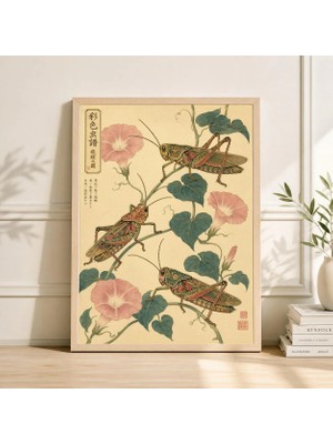 Ninastore Çekirge Posteri Japon Botanik Böcek Illüstrasyonu Baskısı Vintage Duvar Sanatı