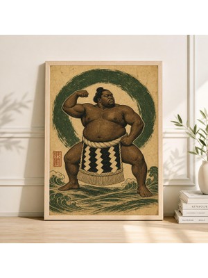 Ninastore Sumo Güreşçisi Posteri Japon Mürekkep Sanatı Baskısı Minimalist Dairesel Tasarım Ukiyo-E Ahşap Baskı Duvar Sanatı