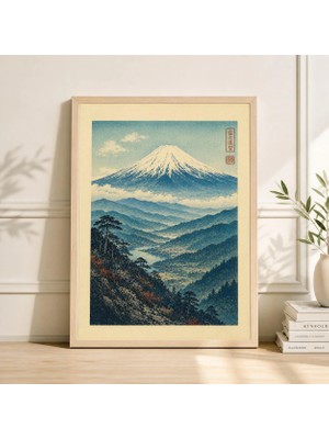 Ninastore Mavi Dağ Manzarası Poster Baskısı Karlı Zirve Illüstrasyonu Minimalist Japon Tarzı Duvar Sanatı