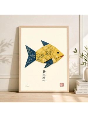 Ninastore Origami Balık Sanatı Baskısı Japon Tasarımı Yeşil ve Mavi