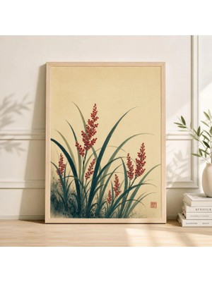 Ninastore Japon Botanik Baskı Kırmızı Meyve Asya Sanatı Zen Ev Dekorasyonu