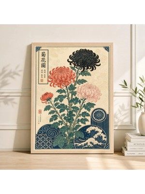 Ninastore Japon Çiçek Posteri Botanik Halk Sanatı Duvar Sanatı Krizantem Kağıt Baskı