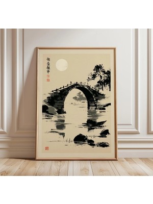 Ninastore Japon Mürekkep Köprüsü Posteri Zen Manzara Baskısı Minimalist Sumi Duvar Sanatı