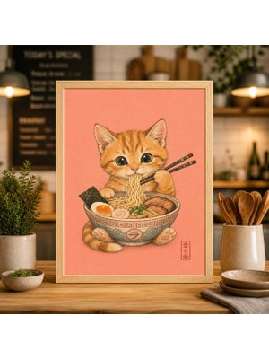Ninastore Anime Kedi Ramen Posteri Kawaii Japon Mutfağı Sanat Baskısı
