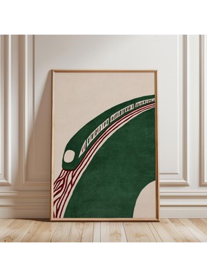 Ninastore Yeşil Japon Treni Posteri | Soyut Demiryolu Ahşap Baskı Illüstrasyon Sanatı