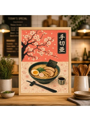Ninastore Japon Ramen Posteri Kiraz Çiçeği Mutfak Sahnesi Minimalist Asya Yemekleri Duvar Sanatı