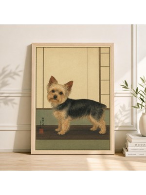 Ninastore Yorkshire Terrier Köpek Posteri, Vintage Japon Esintili Yorkie Baskısı, Siyah Kahverengi Duvar Sanatı