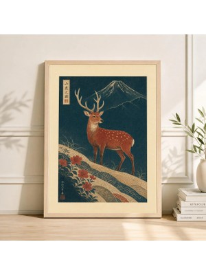 Ninastore Japon Geyik Yavrusu Baskılı Minimalist Orman Temalı Duvar Sanatı Japandi Ev Dekorasyonu