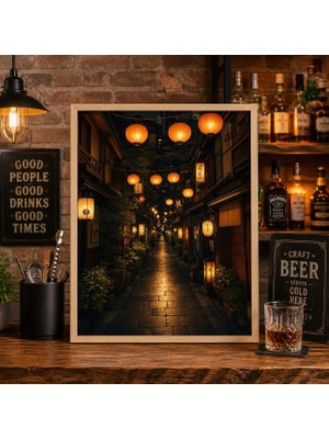 Ninastore Japon Fener Yolu Posteri, Rahat Gece Sokak Manzarası, Sıcak Izakaya Yolu Duvar Sanatı