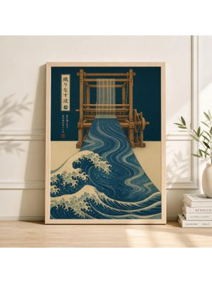 Ninastore Mavi Japon Dokuma Tezgahı Posteri | Tekstil Dokuma Illüstrasyonu | Indigo Çizgi Sanatı Baskısı