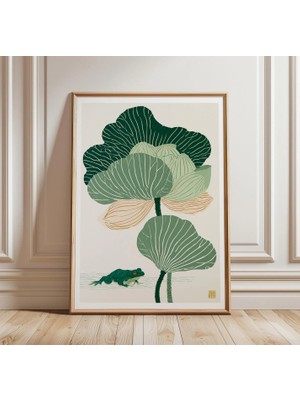 Ninastore Lotus Kurbağası Posteri Japon Botanik Duvar Sanatı Iskandinav Baskı