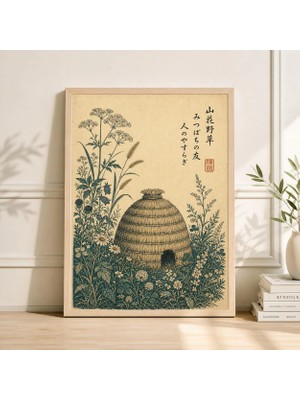Ninastore Arı Kovanı Posteri Japon Tarzı Bahçe Illüstrasyonu Minimalist Rustik Doğa Duvar Sanatı