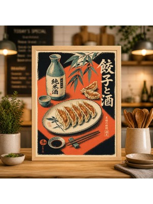 Ninastore Japon Mantısı Baskısı, Vintage Mutfak Yemek Sanatı, Sake Şişesi Posteri