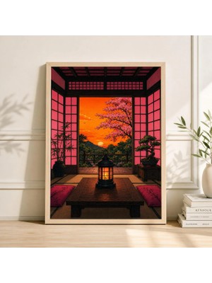 Ninastore Japon Iç Mekan Posteri Pembe Fener Duvar Sanatı Shoji Kapı Bahçe Baskısı